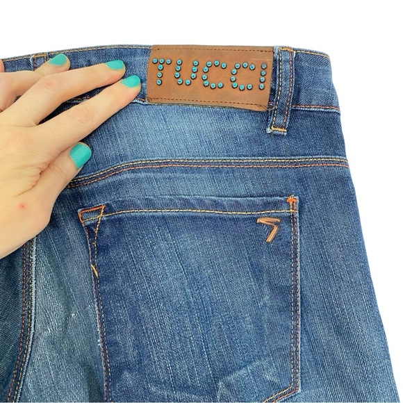 Tucci Slim Straight Jeans Womens Size 28 Tall Mid Low Rise Distressed Blue Denim - Picture 6 of 14